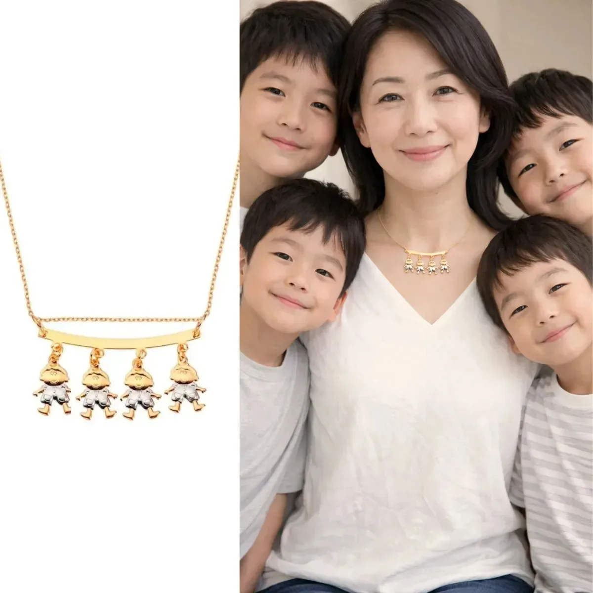 Colar De Filhos Com 4 Pingentes Menino Menina Folheado Ouro