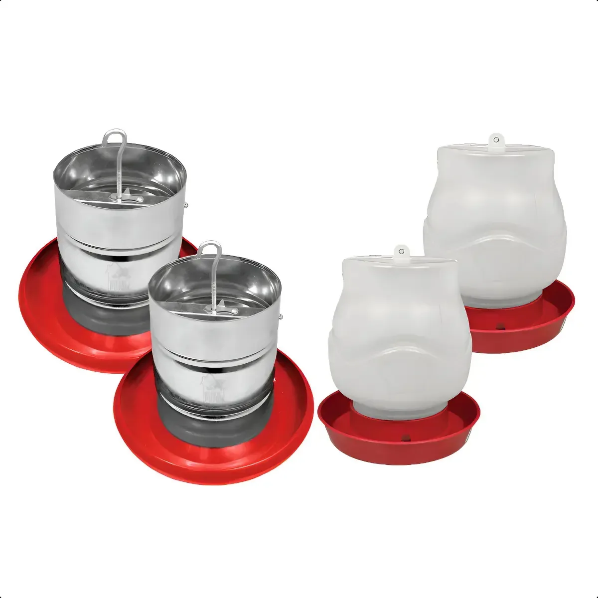 Kit 2 Comedouro Tubular 3kg E 2 Bebedouro Rosca 3,5l Aves
