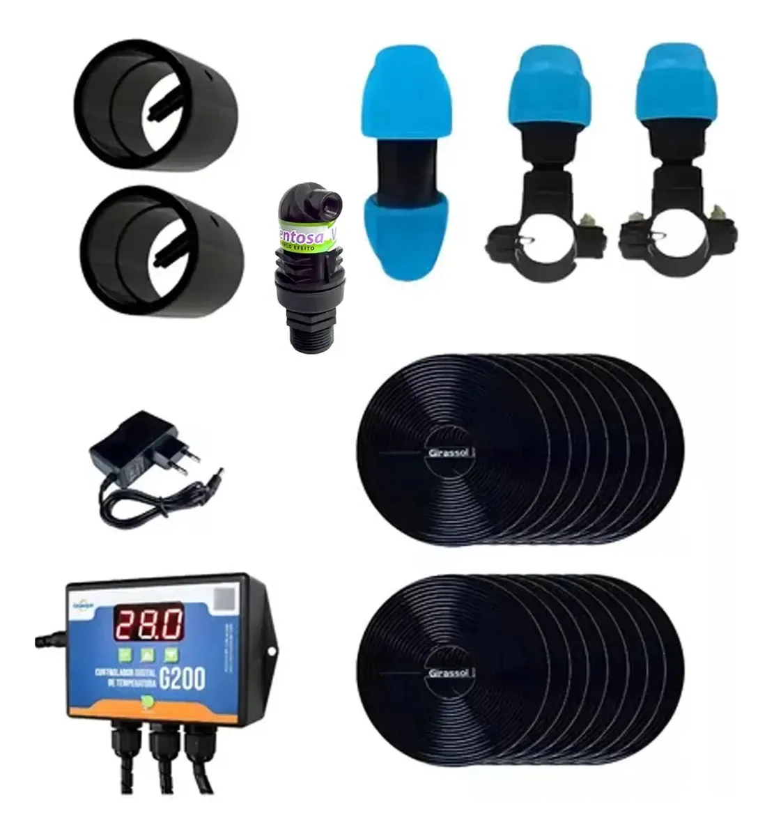 A1 Girassol Aquecedor Piscina 64m³ 16 Placas E Controlador