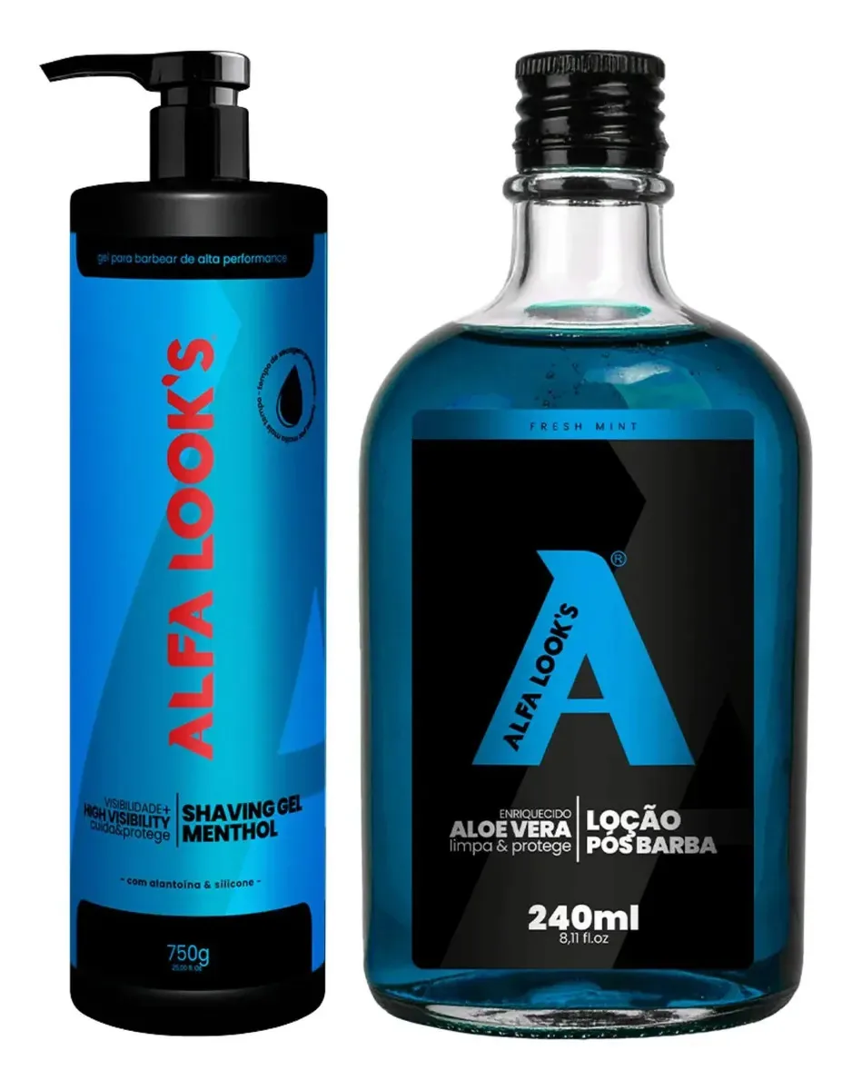 Loção Pós Barba Menthol + Shaving Gel Alfa Look's 750ml