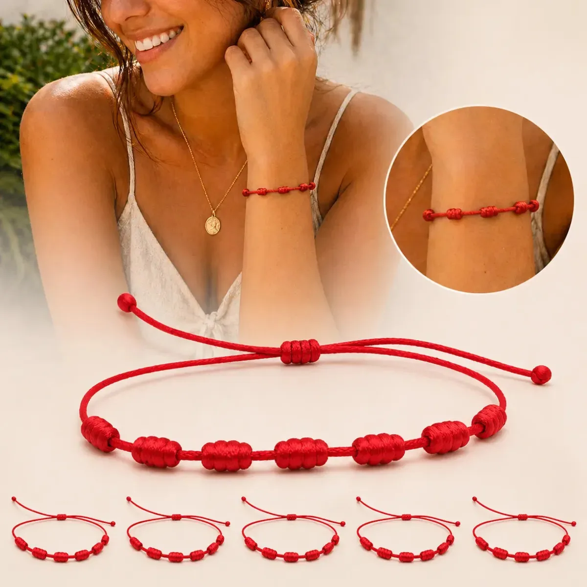 Kit 5 Pulseiras Vermelhas 7 Nos Kabbalah Protecao Contra Inveja Mau Olhado Atrai Sorte E Abundância - Fehu