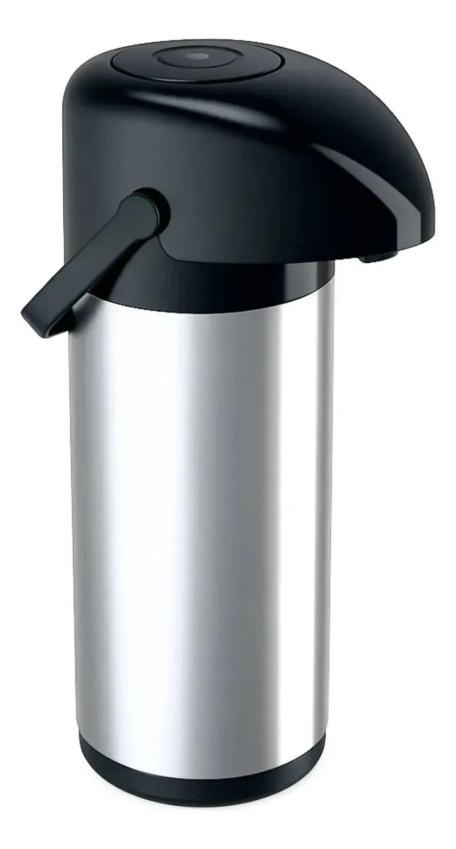 Garrafa Térmica Inox 1,8 Litros com Pressão para Café Chá Chimarrão Bebidas Quentes e Frias Ampola de Vidro Unitermi Prateada
