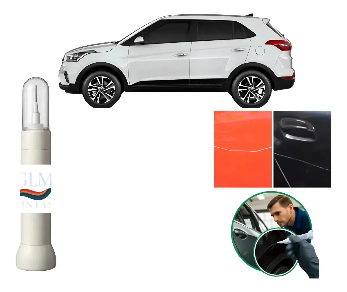 Caneta Pintura Remove Riscos Carros Hyundai Cores Branco Atlas