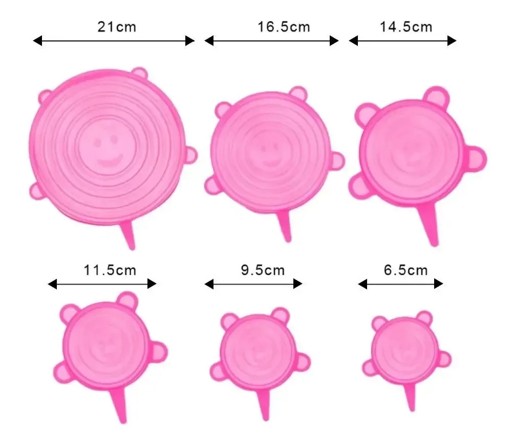 Jogo Tampas De Silicone C/ 6 Peças Ajustável Reutilizável