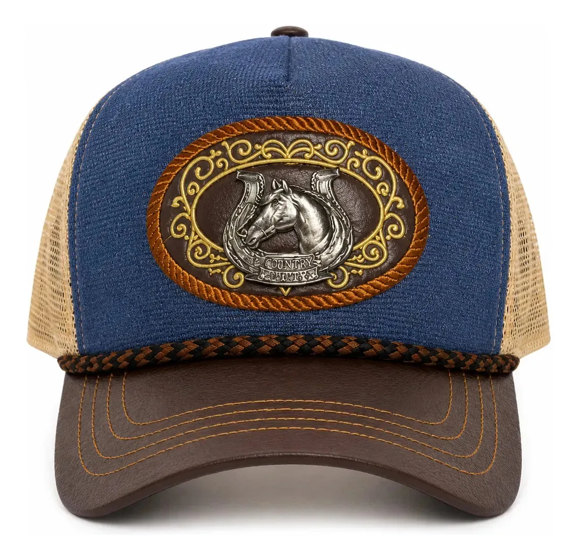 Boné Masculino Country Agro Cavalo Trucker Sertanejo Roça Azul Celeste Un Lisa