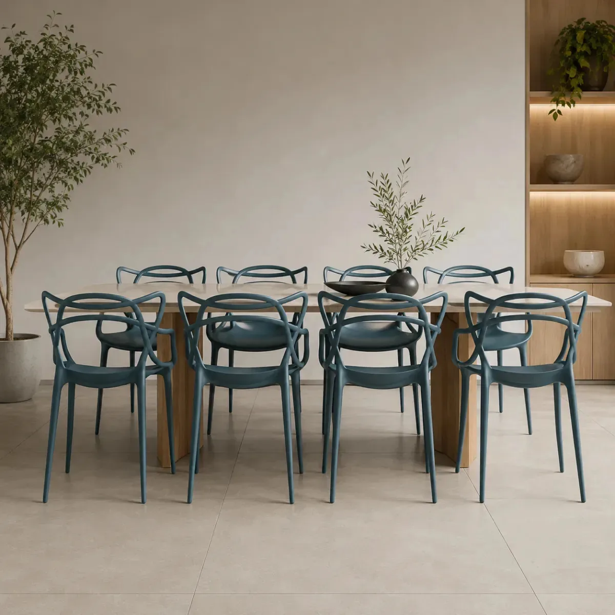 8 Cadeiras Empilháveis Para Organização Para Área Gourmet Liso Azul