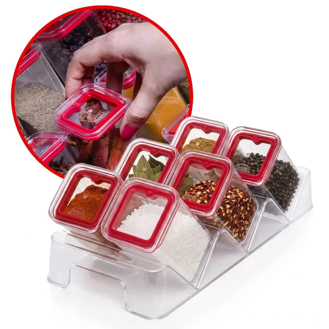 Porta Temperos Condimento Pote Hermético 7 Peças C/ Suporte
