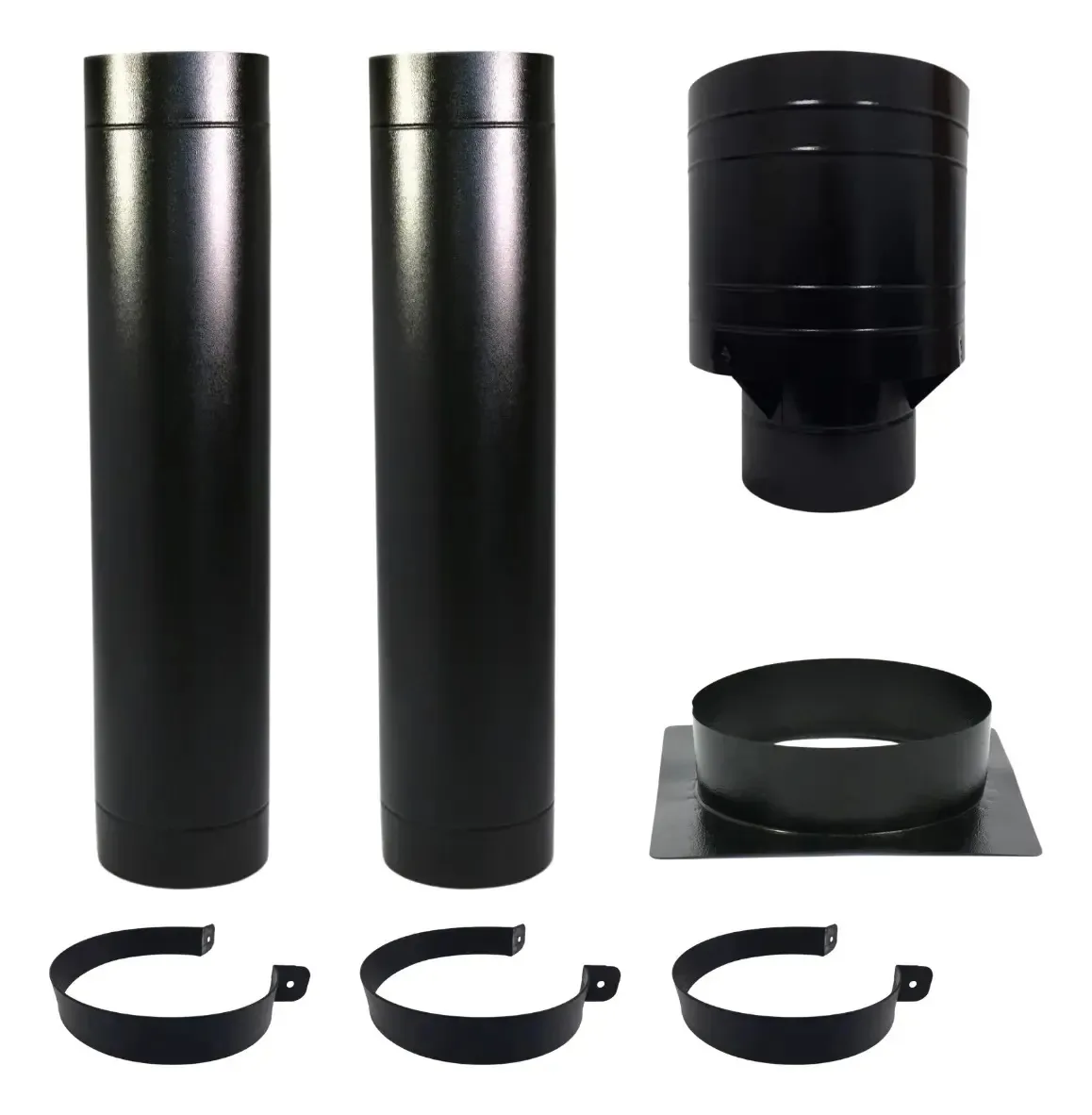 Kit 2 Dutos 9 + Canhão + Adapt. Abraçadeira Chaminé Preto