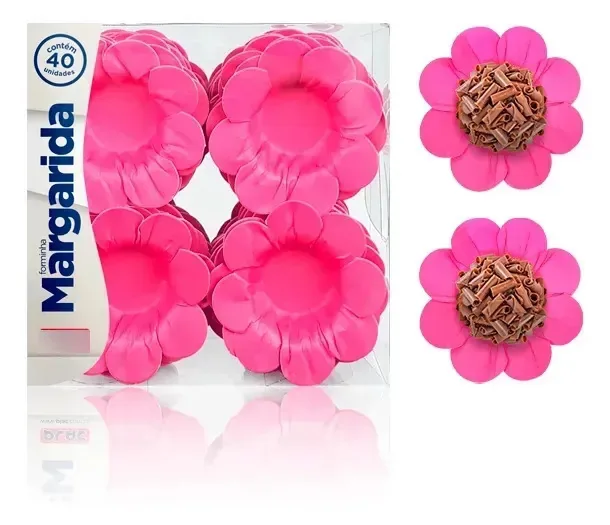 Forminha Para Doces, Plac, Margarida Neon 40 Unidades Rosa-chiclete