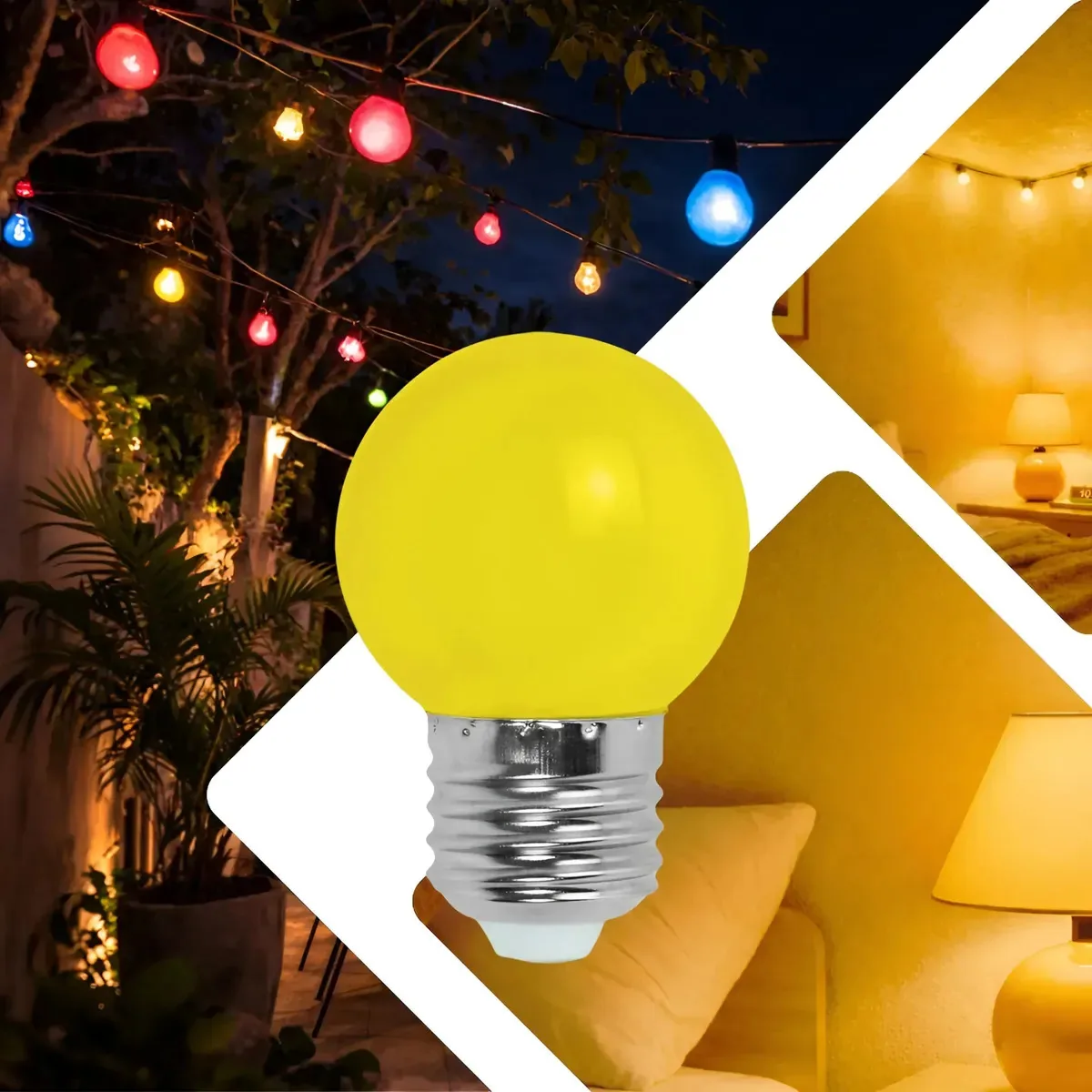 Lâmpada LED Bolinha E27 1W Amarela para Festas e Decoração