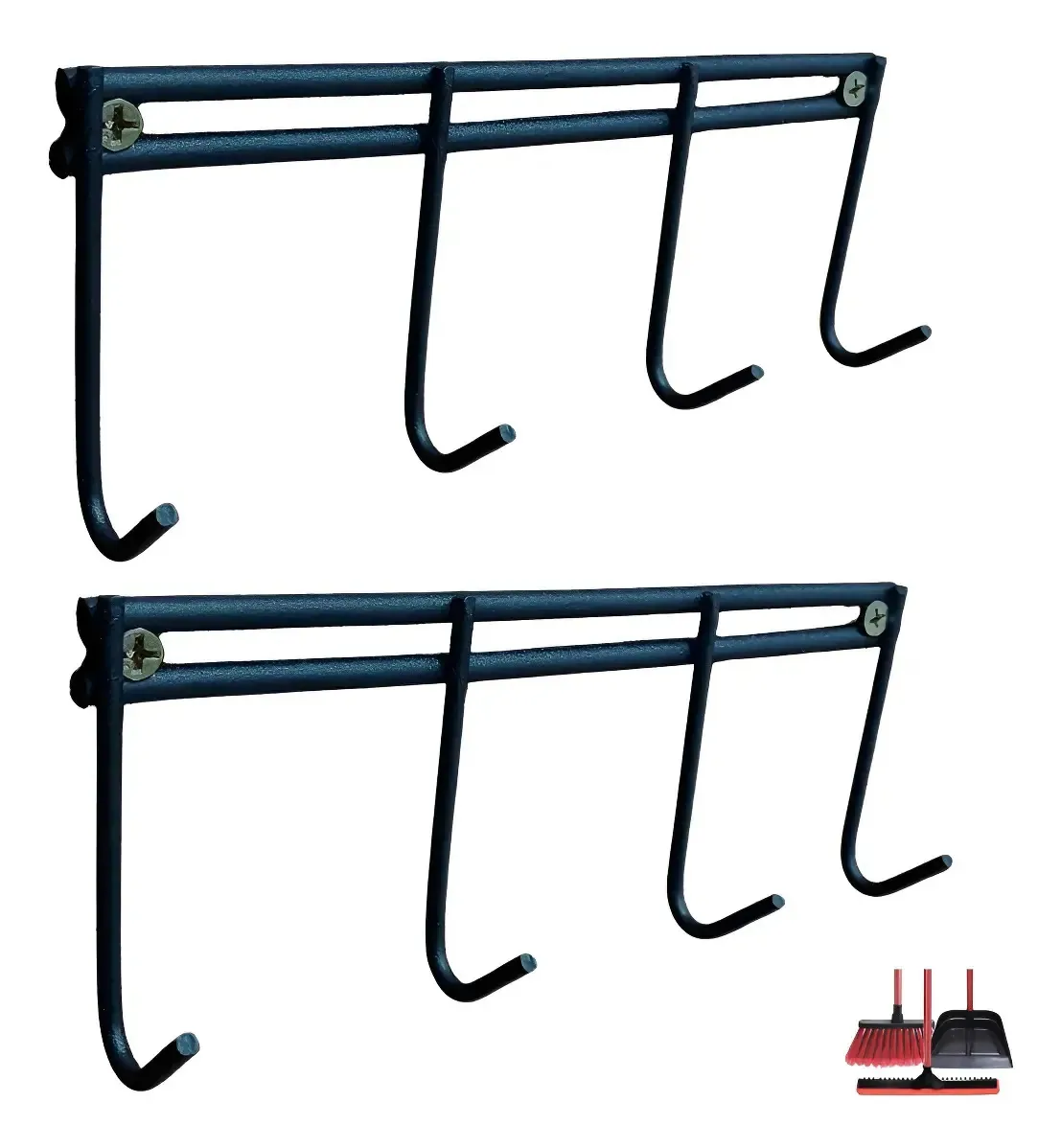 2 Porta Vassouras Rodo Roupa Pano Toalha Ganchos Preto 10kg Preto Antiferrugem
