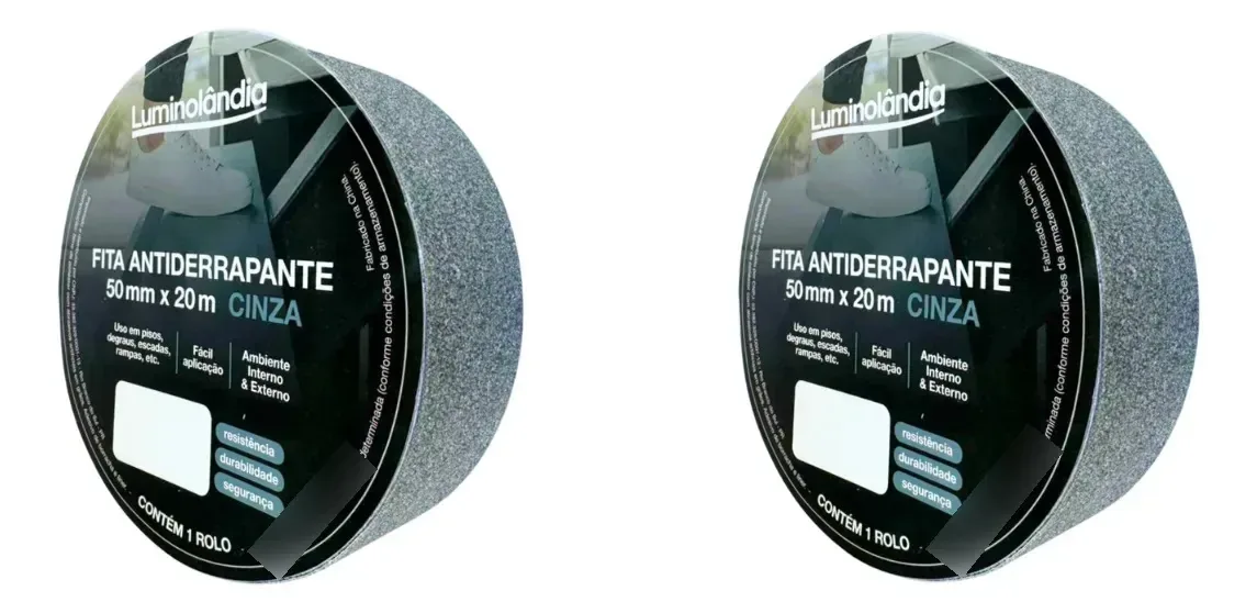 2 Fitas Antiderrapante 20m Cinza Resistente A Chuva 50mm Cinza