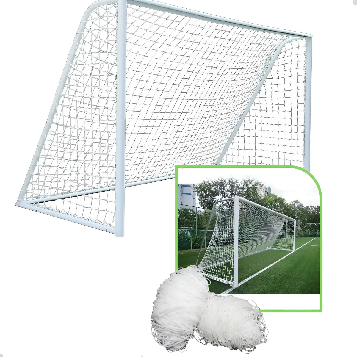 Par de Redes de Futebol Society 6m Quadrada em Seda, Fio 6, Branca para Gol