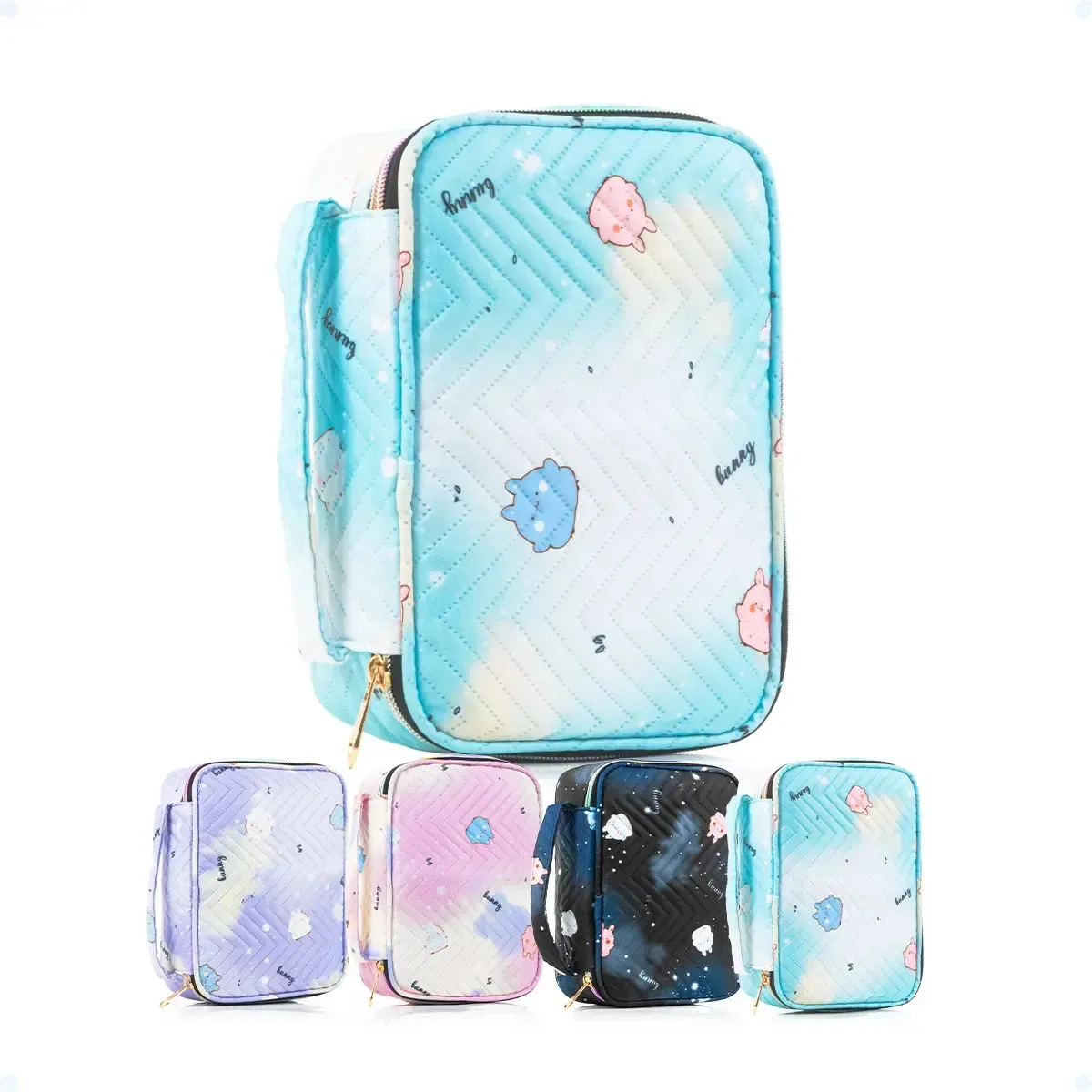 Estojo Box Organizador Escolar Bolsinha De Lápis Infantil G Cor Azul Coelhos