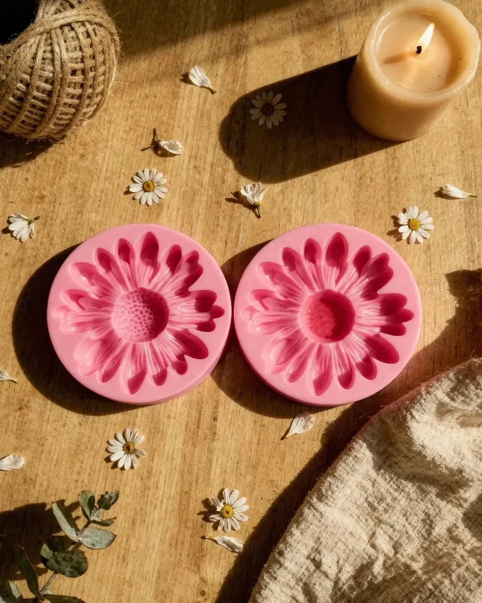 Kit 2 Moldes Silicone Margarida Sabonete Resina Biscuit Flor Rosa