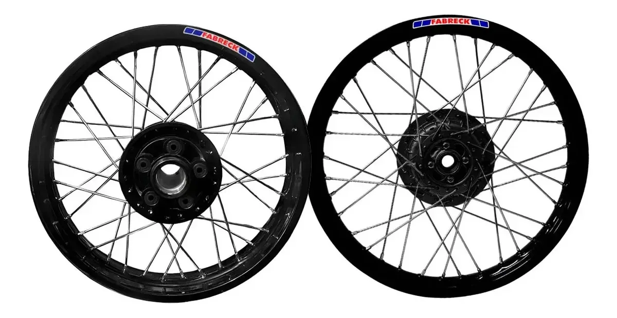 Par de Rodas de Raios Fabreck para Xr200 Xlr125 Nx150 Nx200, em Alumínio Preto