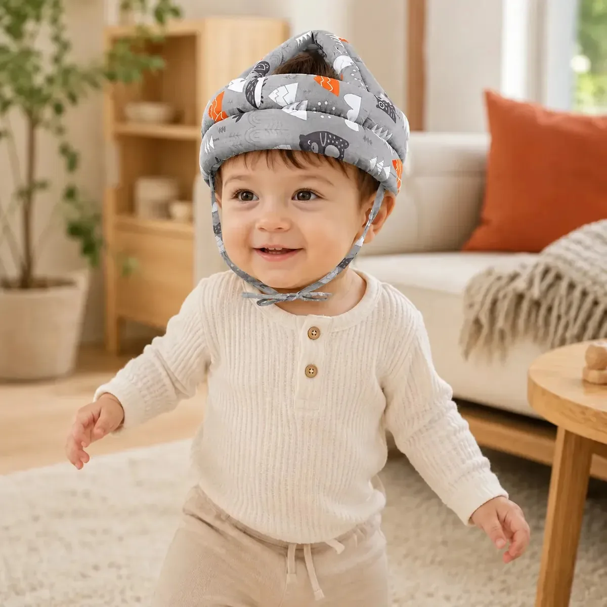 Capacete De Segurança Para Bebê Anti Colisão Ajustável Protetor De Cabeça Infantil Para Engatinhar Andar Primeiros Passos Proteção Anti Queda Cinza Pitia