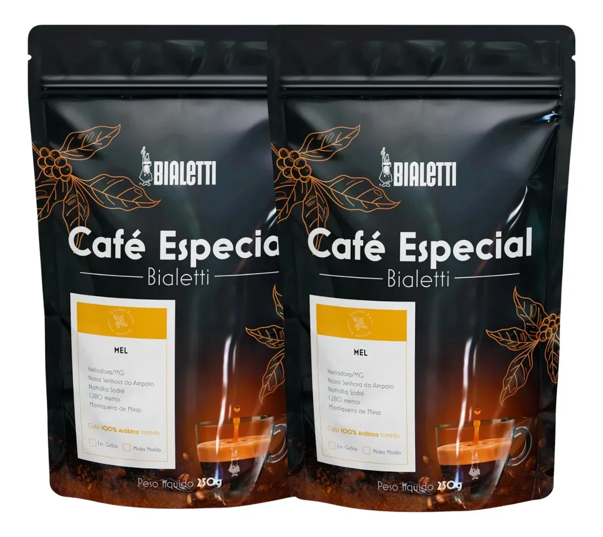 Kit 2 Cafés Mel 250g Bialetti 100% Arábica Especial Moka