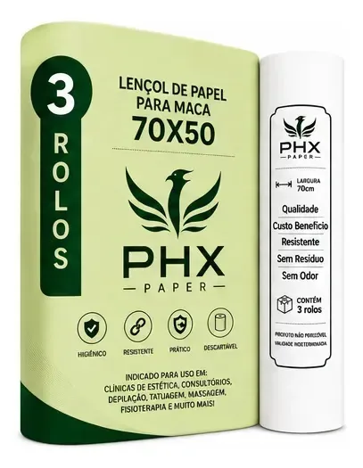 Lençol Papel Maca Hospitalar 70x50 03 Rolos Resistente Branco