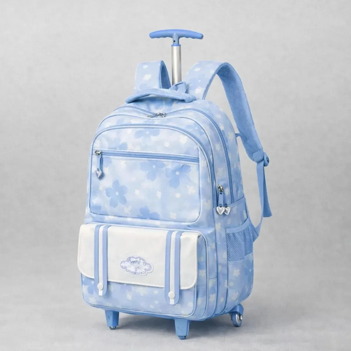Mochila Rodinha Meninas Princesa Luxo Passeio Cor Azul-celeste Desenho Do Tecido Liso