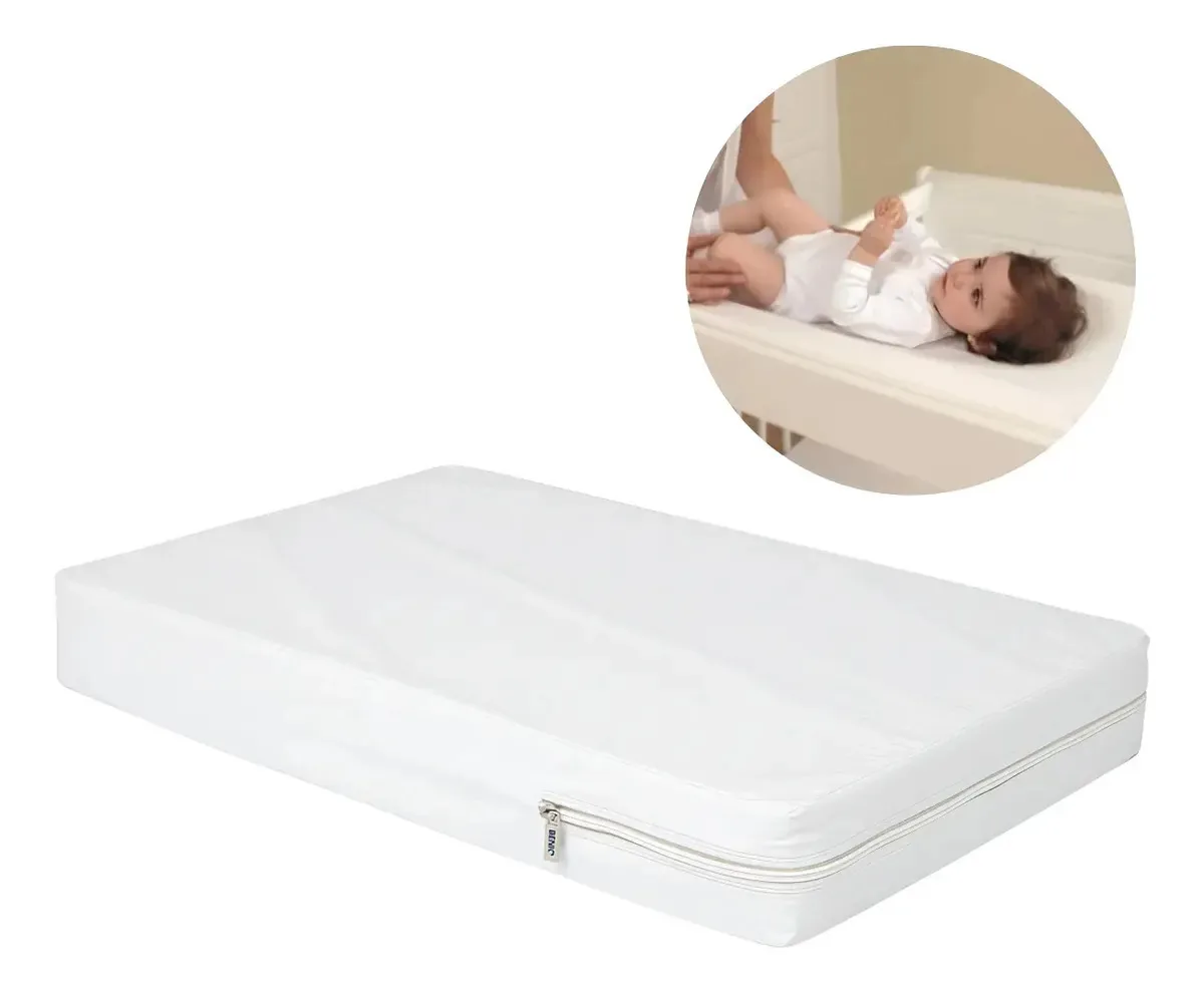 Trocador De Fralda Cômoda Impermeável Colchonete Para Bebê Cor Branco Liso