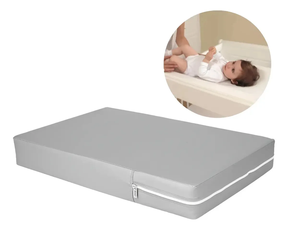 Trocador De Fralda Cômoda Impermeável Colchonete Para Bebê Cor Cinza Liso