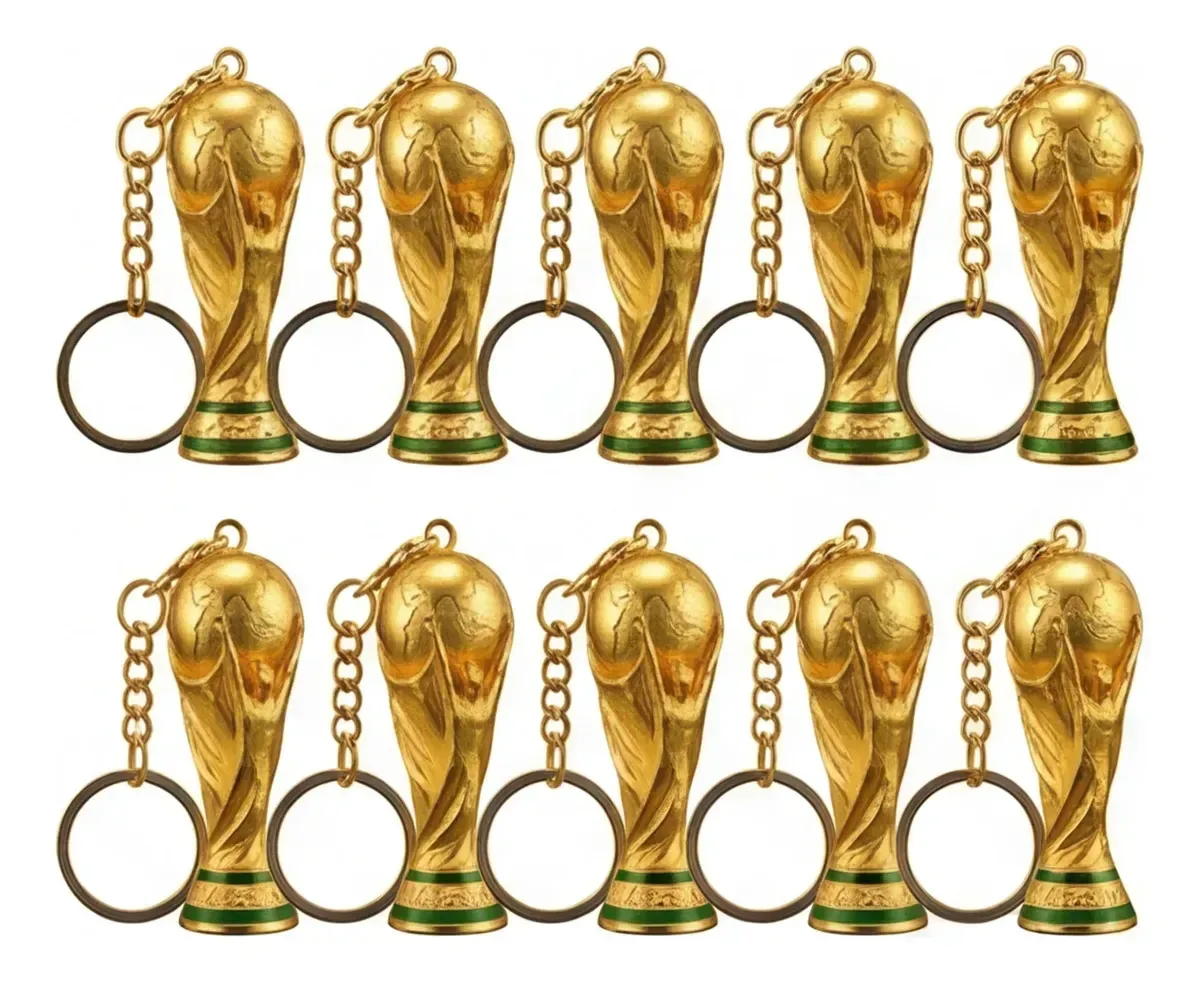 Kit 10 Chaveiros Troféu Taça Copa Do Mundo Dourada Miniatura Chaveiro Futebol World Cup Dourado
