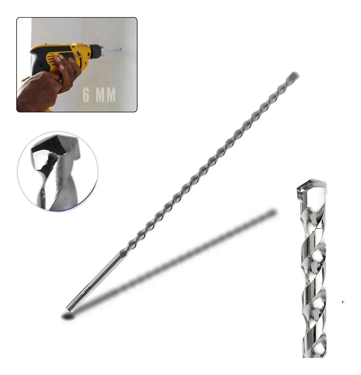 Broca 30cm 6 Mm Videa Longa Para Concreto Parede Alvenaria