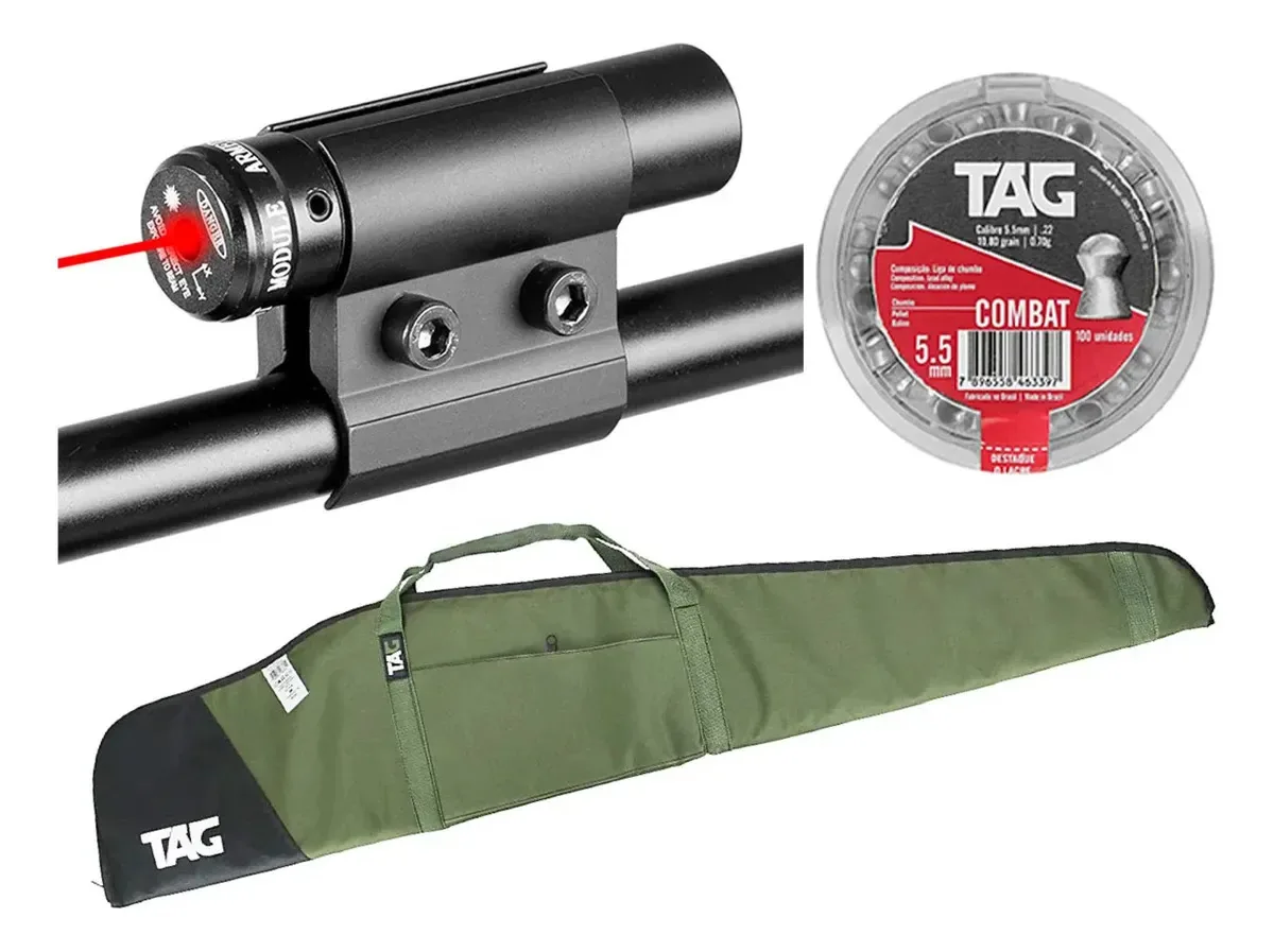 Capa Bolsa Carabina Pressão Espingarda + Laser + Chumbo 5.5 Verde 5.5 Mm
