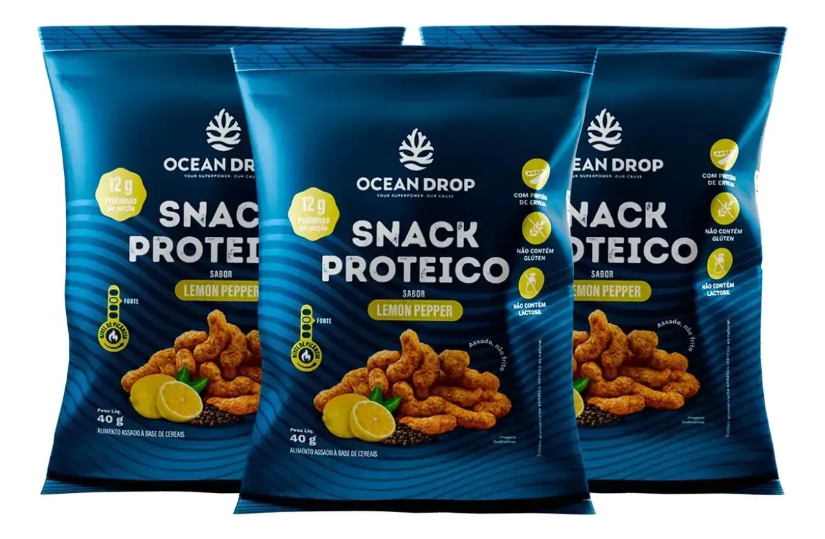 Kit 3 Snacks Proteico Sabor Lemon Pepper Ocean Drop | 40g