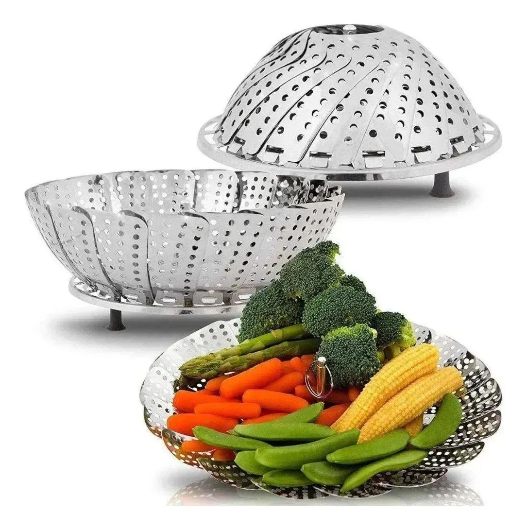 Cesto Retratil Cozimento A Vapor Para Legumes E Verduras Prata