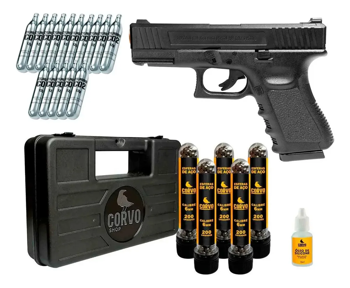Pistola Co2 6mm Rossi G11 Semiauto + Case + Esfera Aço + Co2 Preto 6 Mm