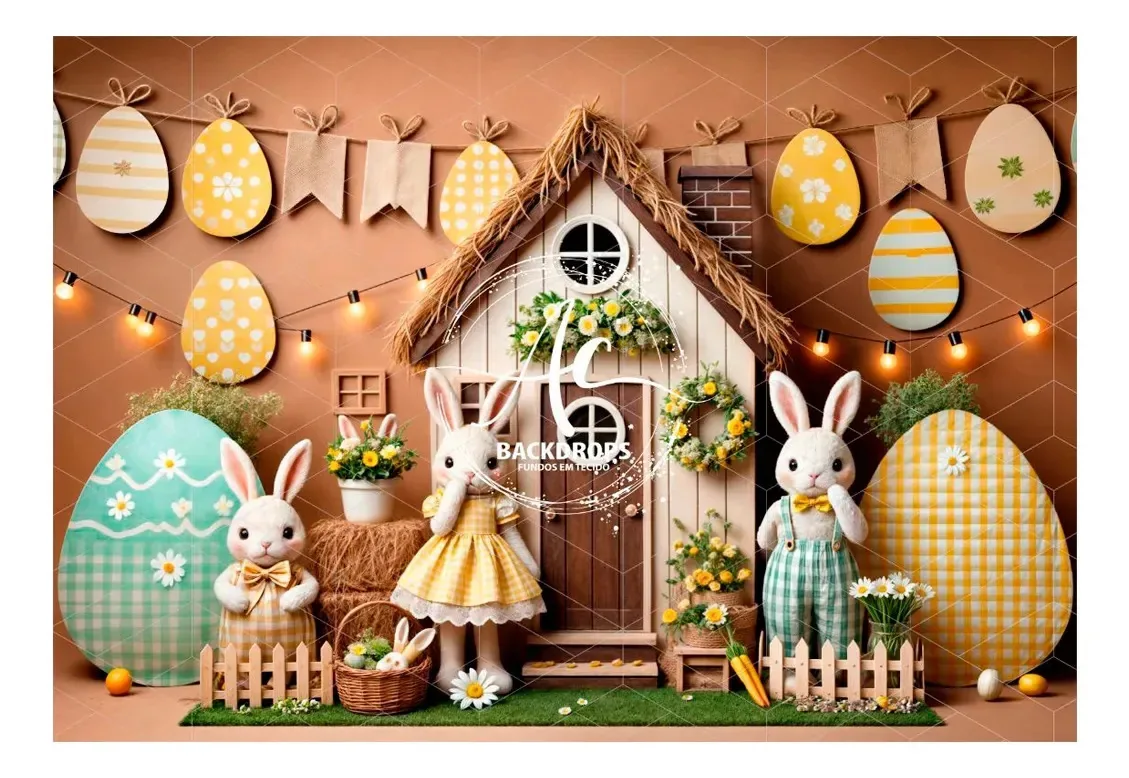 Painel Fundo Fotográfico Pascoa Coelhos 150x220cm 2026 Mod1 66256