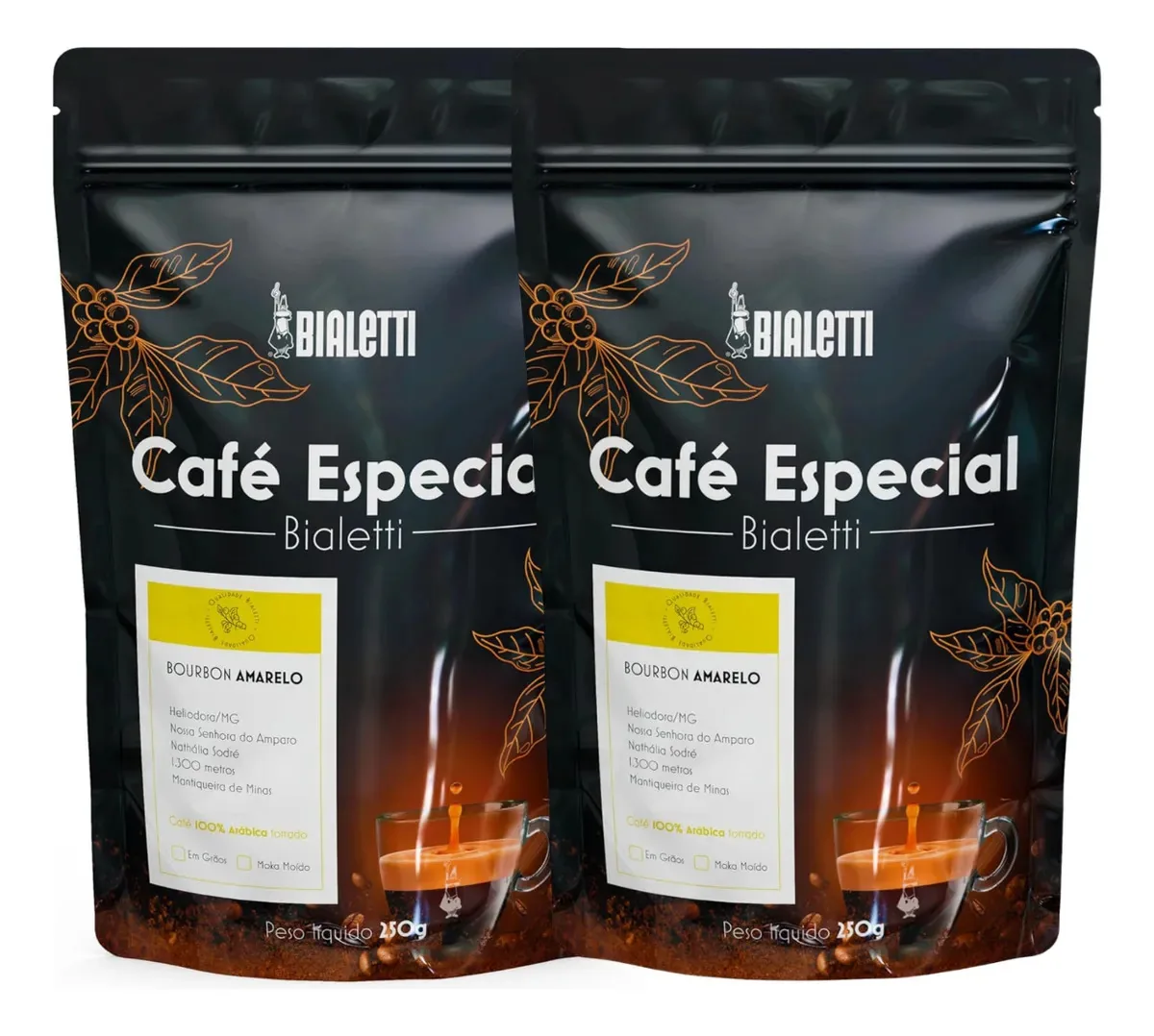 Kit 2 Cafés Bourbon Amarelo 250g Bialetti 100% Arábica Moka