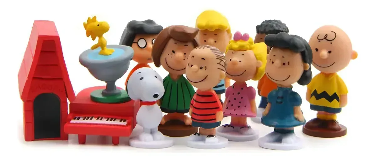 12 Miniaturas Bonecos Snoopy Charlie Brown Coleção Peanuts