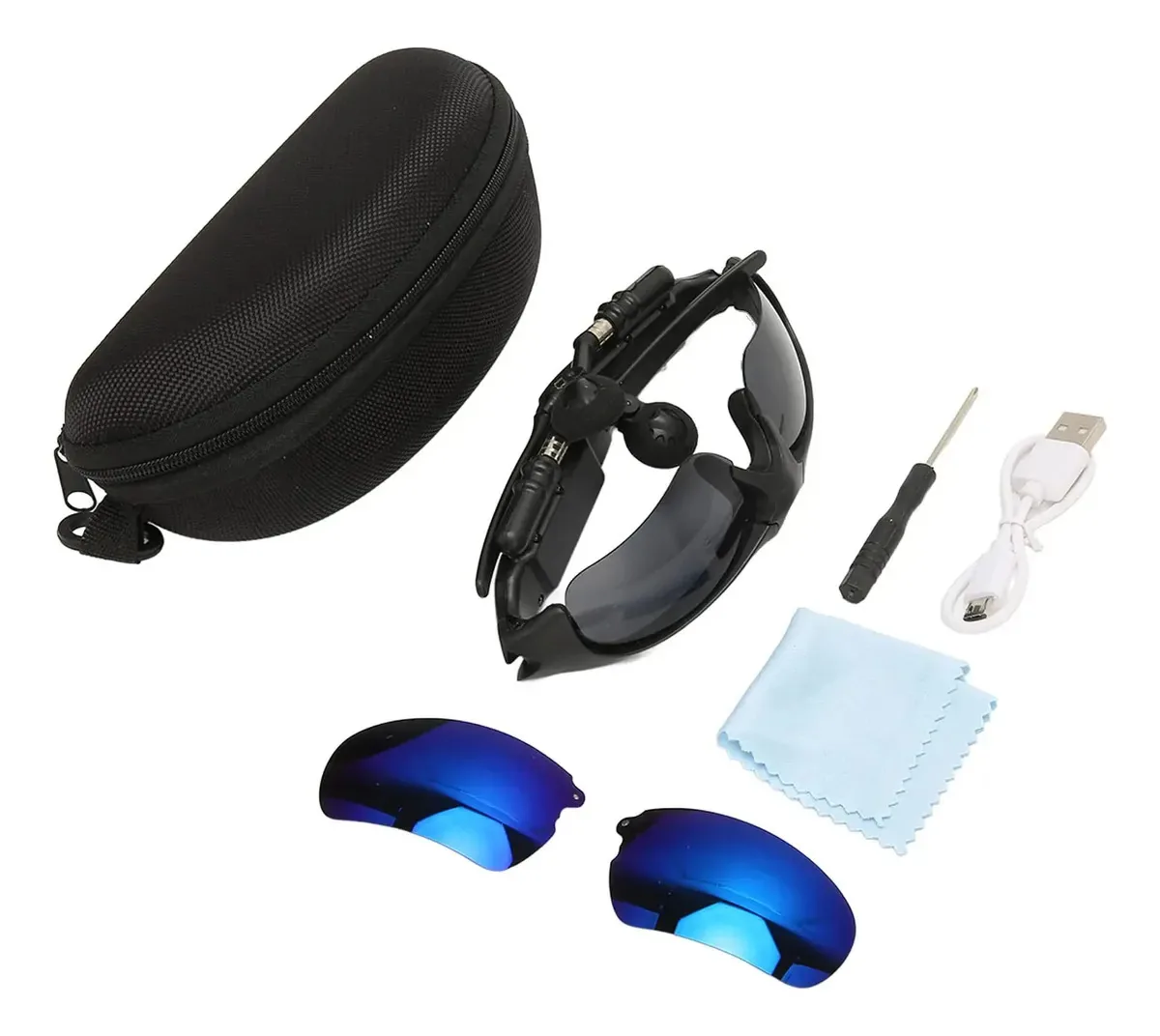 Óculos de sol com fones de ouvido, óculos de sol sem fio elegantes, inteligentes e profissionais com versão padrão para caminhar e dirigir e lentes polarizadas azuis