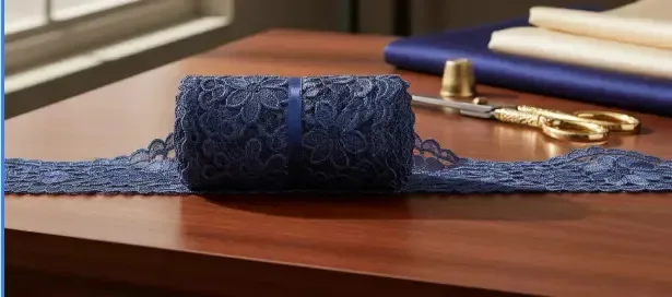 5 Mts Renda Poliamida Jacatrônica 18cm Artesanato Confecção Cor Azul-marinho