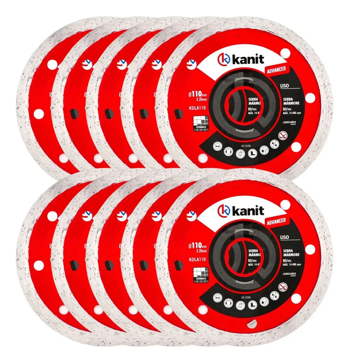Kit 10 Discos Diamantado Liso Advanced 110x20mm Prateado