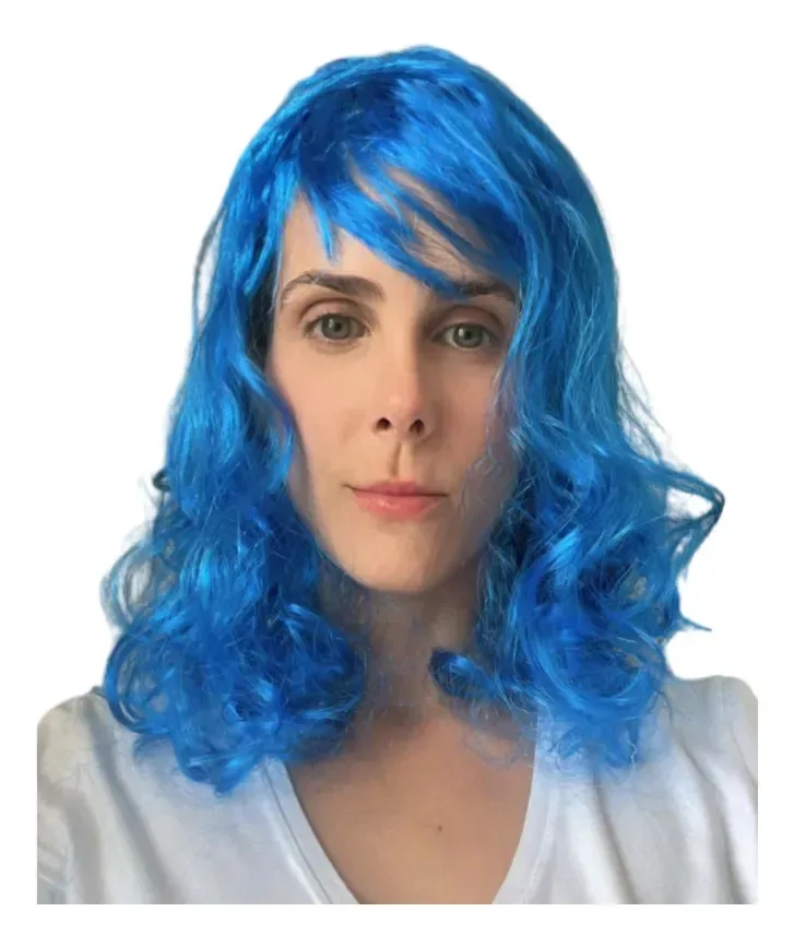 Peruca Ondulada Azul Fantasia Halloween Carnaval Cosplay