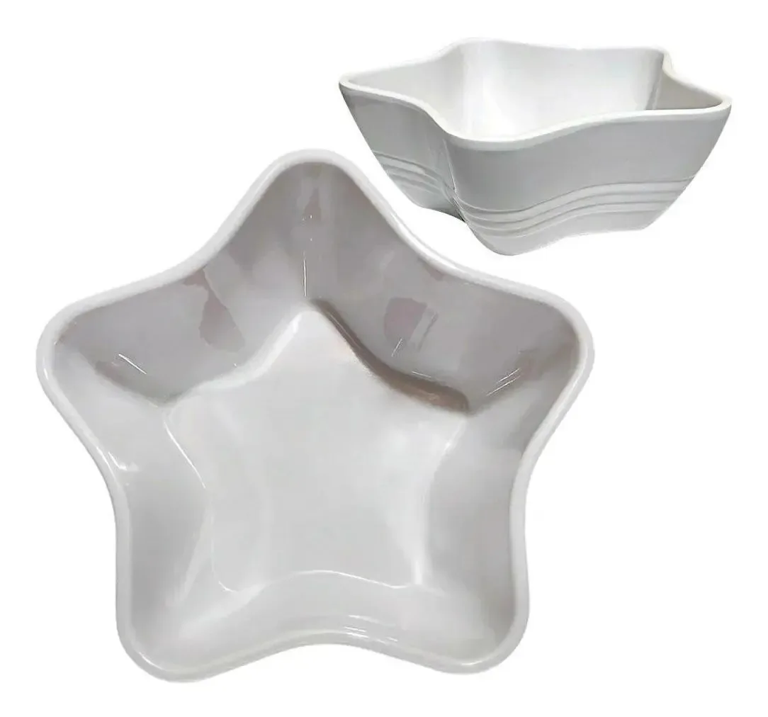 Kit 2 Tigelas Bowl Melamina Estrela Branca 600ml Branco