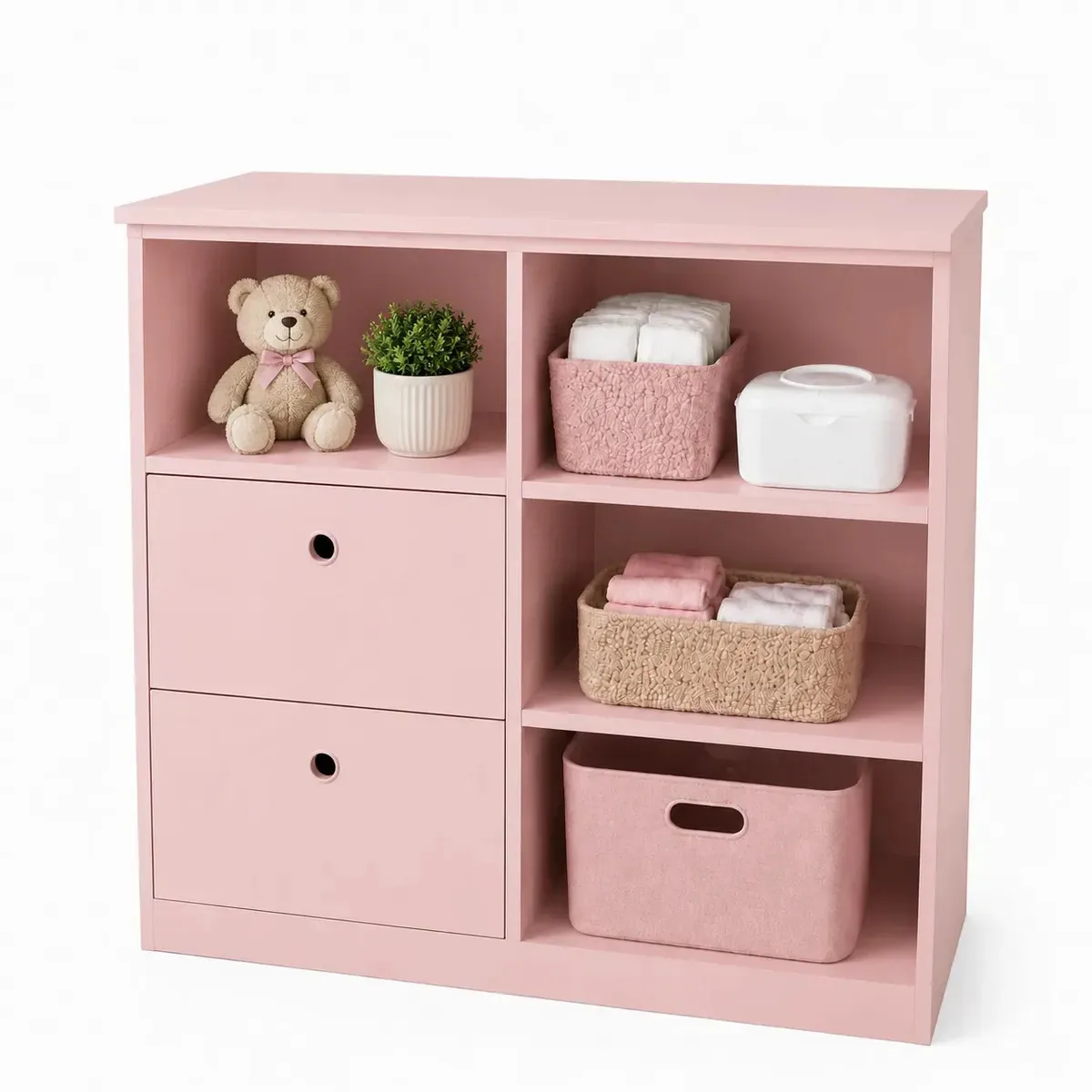 Trocador Cômoda De Bebê Multifuncional Rosa Com Gavetas E Prateleiras