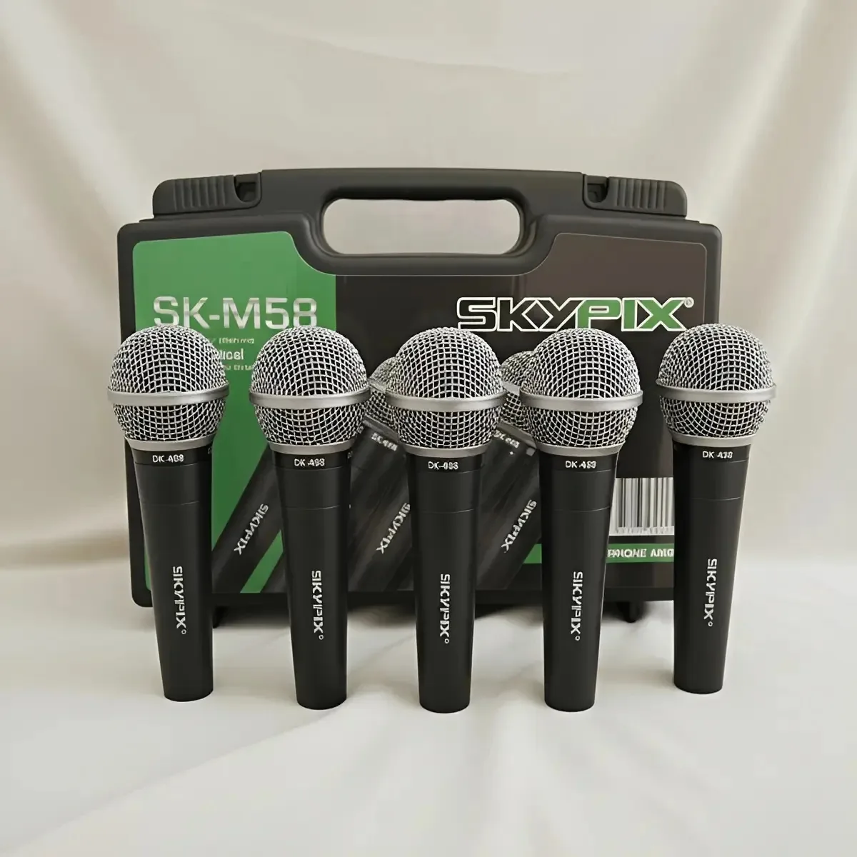 Conjunto 5 Microfones Cardioide C/ Maleta Transporte Skypix Preto