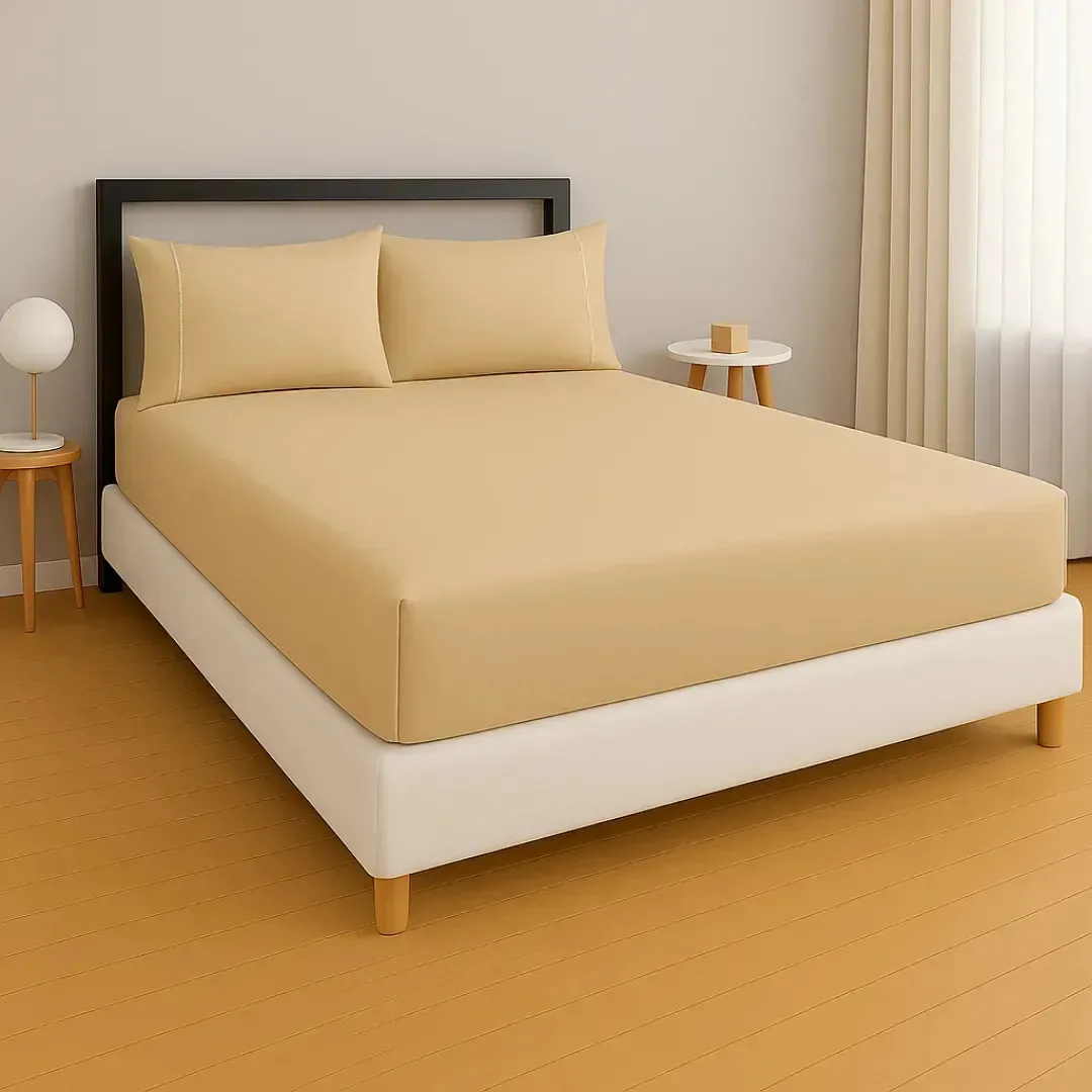 Jogo De Lençol Roupa De Cama 200 Fios Percal Algodão Bege