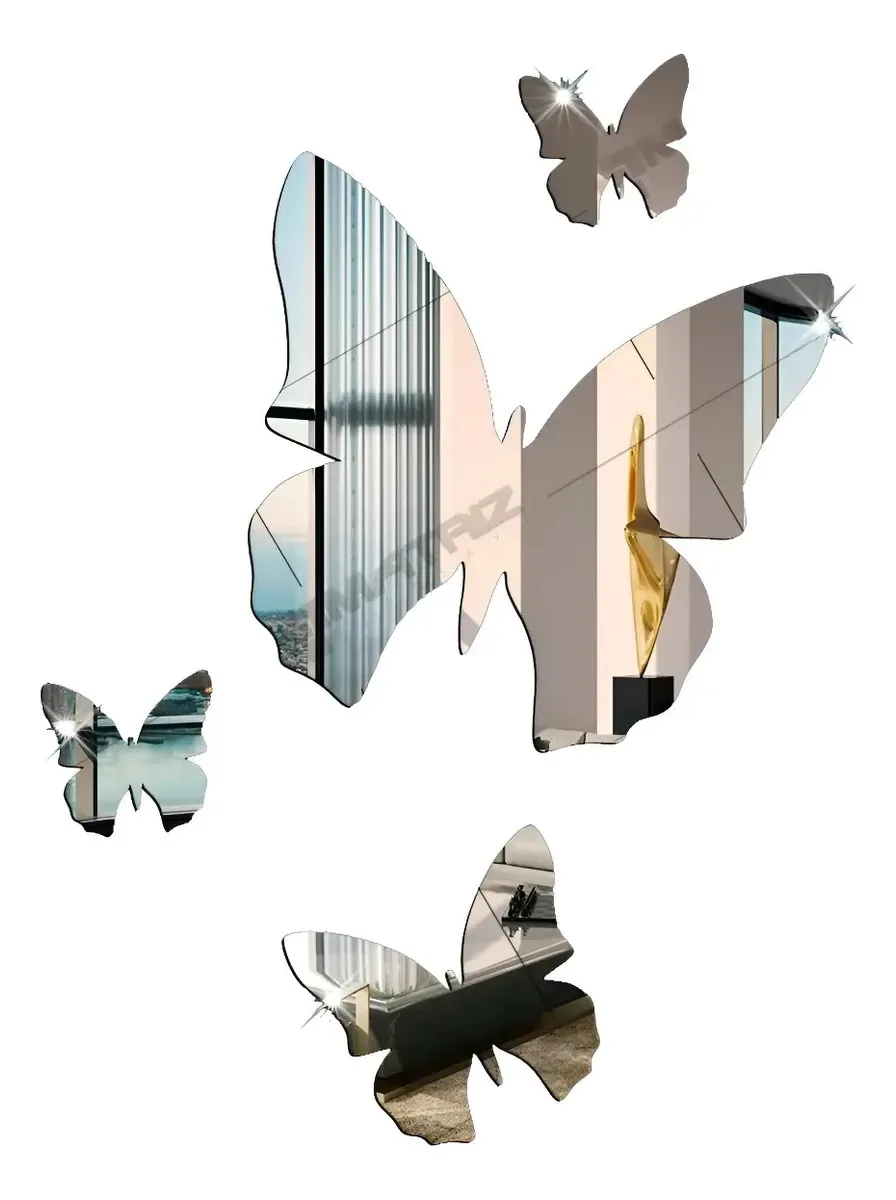 Kit Espelhos Decorativos Borboletas Acrílico 4 Pçs 20,10,6cm Sem Moldura