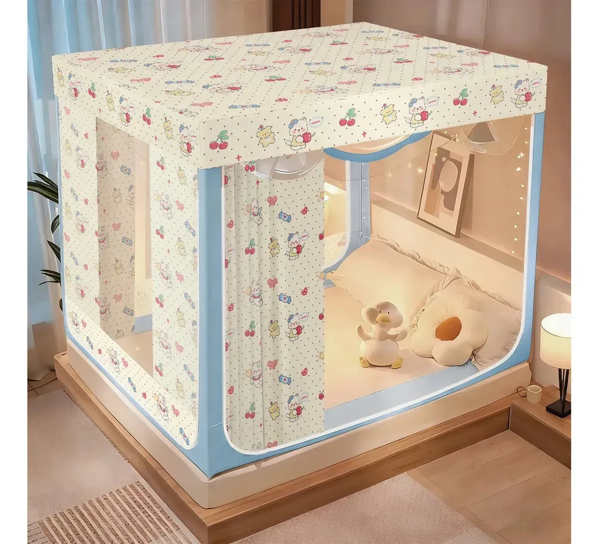 Mosquiteiro Cama Casal Quadrado Com Blackout Cortina Com Armacao 1.5*2.0m |ohté Cor Cachorro Cereja Protege a Privacidade Zíperes Em Três Lados Estrutura Robusta