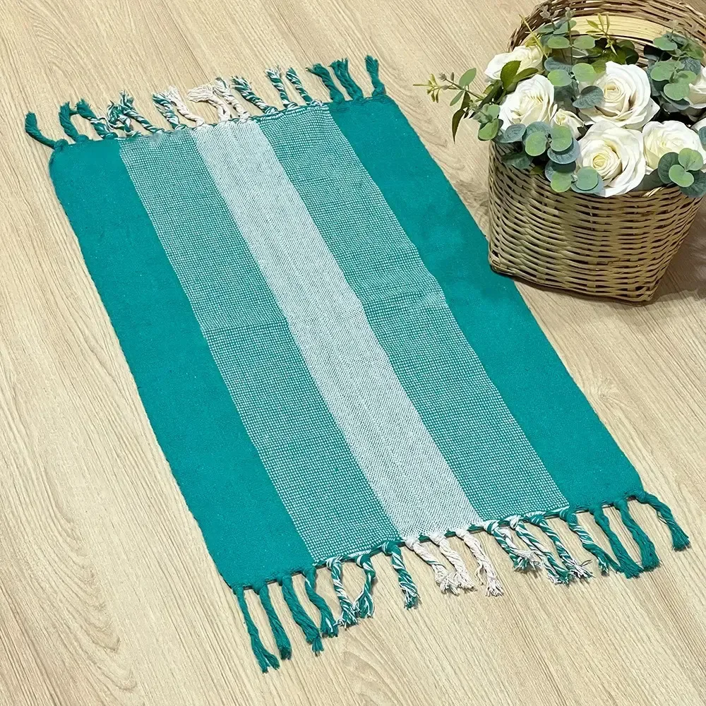 Kit 4 Tapetes De Porta Com Franja 70cm X 40cm Comprimento 70 cm Cor Verde/Água Largura 40 cm