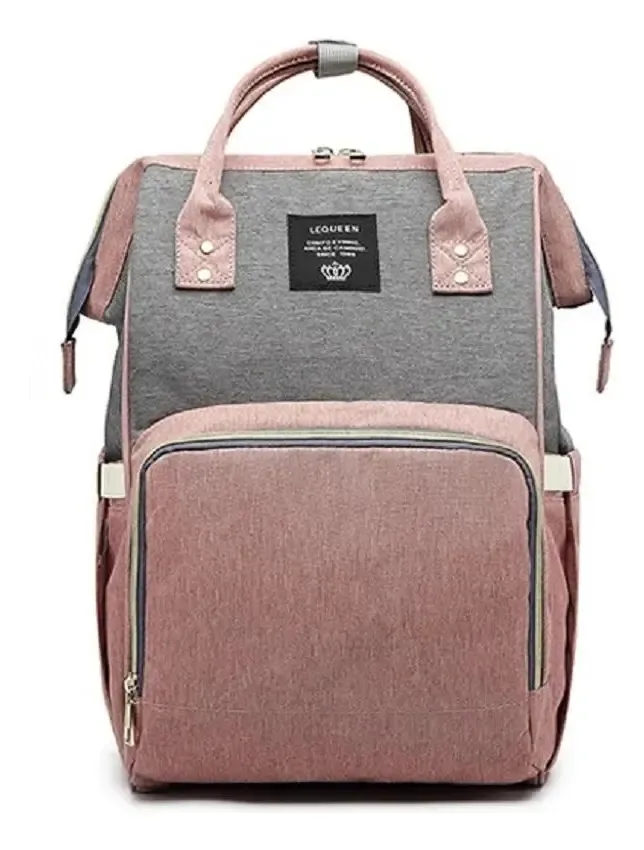 Mochila Maternidade Lequeen Modernidade Cinza Rosa