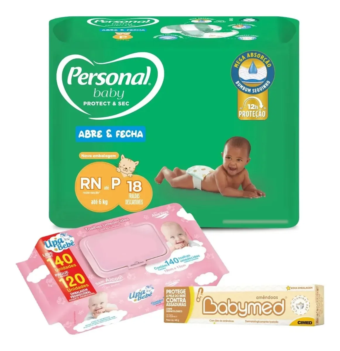 Kit Fralda Personal + Toalhas Umedecidas Upa Bebê + Creme Bb P/rosa - Até 6 Kg