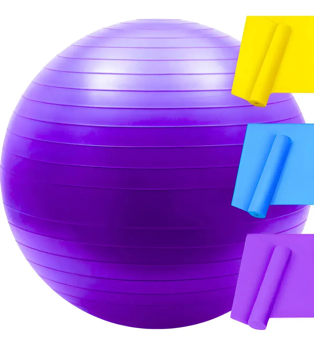Bola Suiça Pilates Fisio 65cm + 3 Faixa Elástica Thera Band Bola De Pilates Elásticos