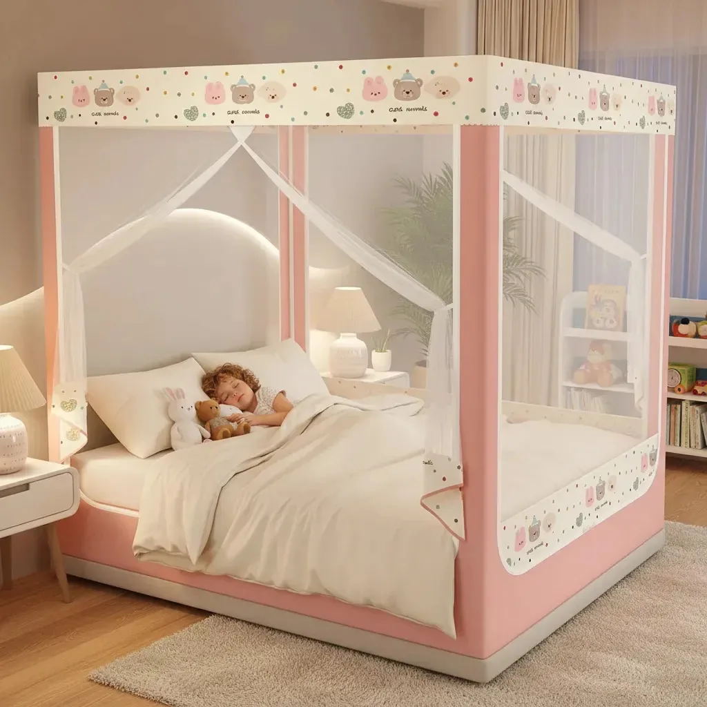 Gigante Mosquiteiro Para Cama Casal King Quadrado Rosa Com Zíper 2.0*2.2m Com Armacao |ohté